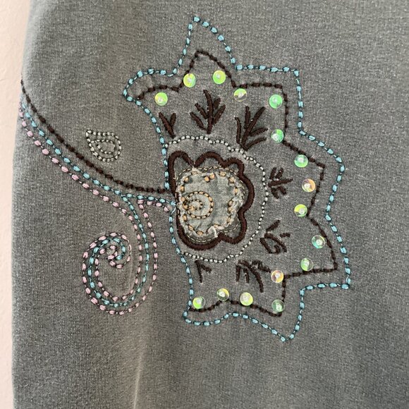 VTG Y2K Vertigo Paris Embroidered Track Pants Women's L Olive Double Sided Bling - Picture 3 of 12